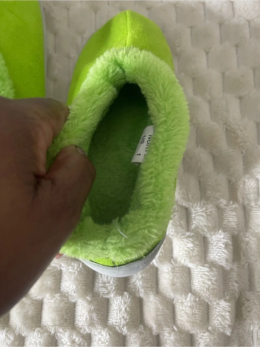 Kids Plush Slip-On Slippers in Bright Lime Green